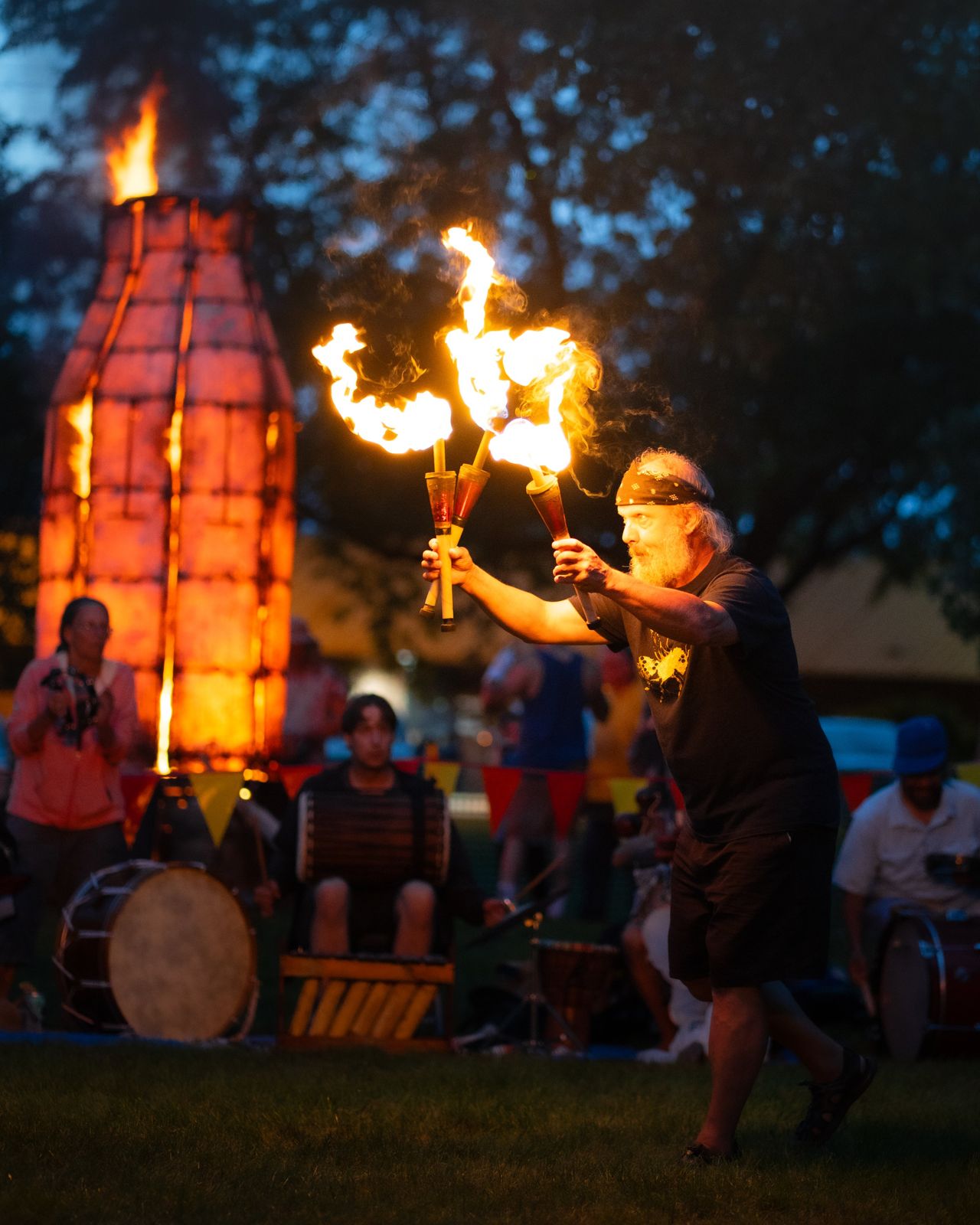 A fire thrower performing at Midwest Fire Fest